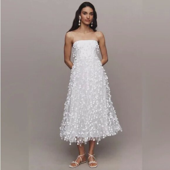 NWT BHLDN Strapless 3D Floral Vine Fit & Flare Midi Wedding Bridal White Dress 1 - Picture 1 of 7